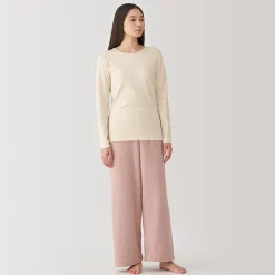 Clearance Muji Camiseta manga larga con cuello redondo de algodón cálido y lana para mujer