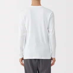 Online Muji Camiseta manga larga con cuello en crew de algodón cálido para hombre