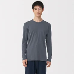 Online Muji Camiseta manga larga con cuello en crew de algodón cálido para hombre