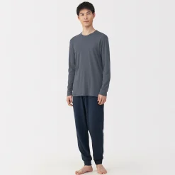 Online Muji Camiseta manga larga con cuello en crew de algodón cálido para hombre