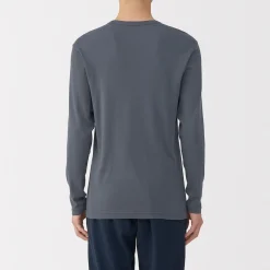 Online Muji Camiseta manga larga con cuello en crew de algodón cálido para hombre