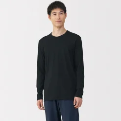 Online Muji Camiseta manga larga con cuello en crew de algodón cálido para hombre