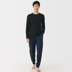 Online Muji Camiseta manga larga con cuello en crew de algodón cálido para hombre
