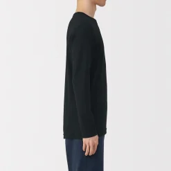 Online Muji Camiseta manga larga con cuello en crew de algodón cálido para hombre