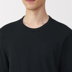 Online Muji Camiseta manga larga con cuello en crew de algodón cálido para hombre