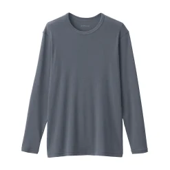 Online Muji Camiseta manga larga con cuello en crew de algodón cálido para hombre