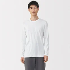 Online Muji Camiseta manga larga con cuello en crew de algodón cálido para hombre