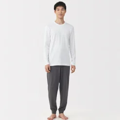Online Muji Camiseta manga larga con cuello en crew de algodón cálido para hombre