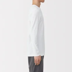 Online Muji Camiseta manga larga con cuello en crew de algodón cálido para hombre