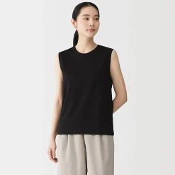 Online Muji Camiseta sin mangas de punto para mujer