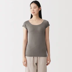 Hot Muji Camiseta top sujetador lisa en mezcla de lyocell con manga de casquillo para mujer