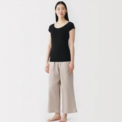 Hot Muji Camiseta top sujetador lisa en mezcla de lyocell con manga de casquillo para mujer