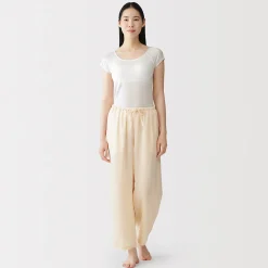 Hot Muji Camiseta top sujetador lisa en mezcla de lyocell con manga de casquillo para mujer