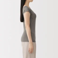 Hot Muji Camiseta top sujetador lisa en mezcla de lyocell con manga de casquillo para mujer