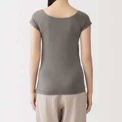 Hot Muji Camiseta top sujetador lisa en mezcla de lyocell con manga de casquillo para mujer