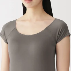 Hot Muji Camiseta top sujetador lisa en mezcla de lyocell con manga de casquillo para mujer