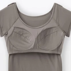 Hot Muji Camiseta top sujetador lisa en mezcla de lyocell con manga de casquillo para mujer