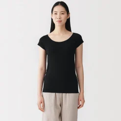 Hot Muji Camiseta top sujetador lisa en mezcla de lyocell con manga de casquillo para mujer