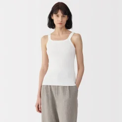Online Muji Chaleco de punto de canalé y algodón de alta torsión para mujer