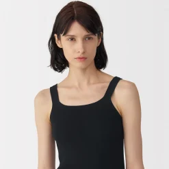 Online Muji Chaleco de punto de canalé y algodón de alta torsión para mujer