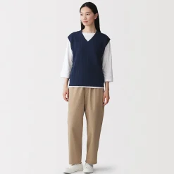 Hot Muji Chaleco de trenza de punto en mezcla de algodón para mujer
