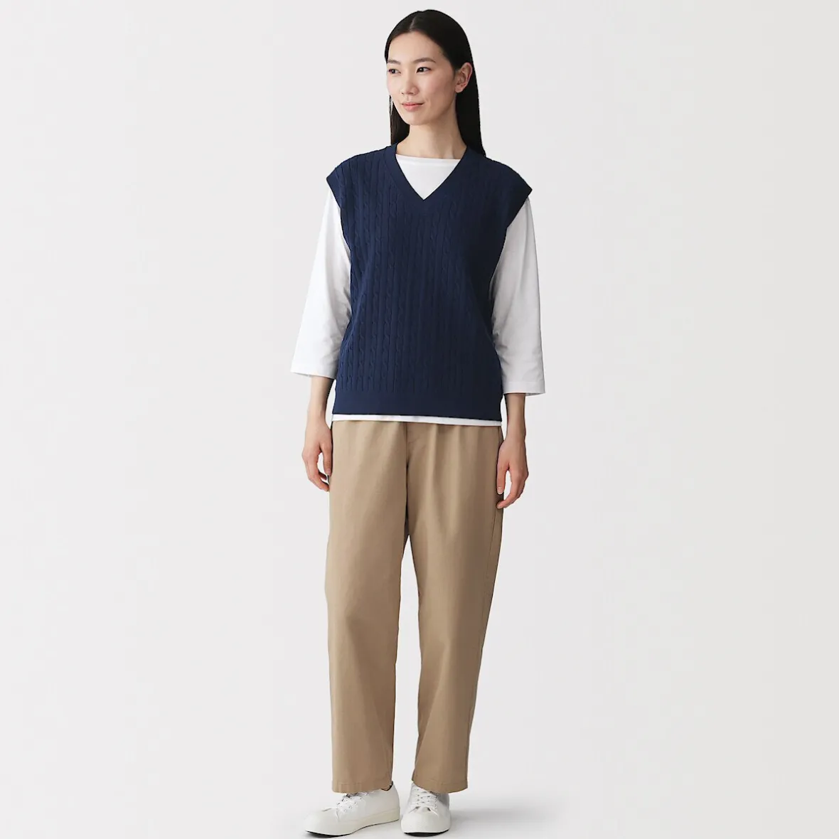 Hot Muji Chaleco de trenza de punto en mezcla de algodón para mujer