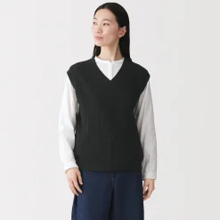 Hot Muji Chaleco de trenza de punto en mezcla de algodón para mujer
