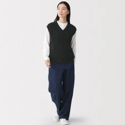 Hot Muji Chaleco de trenza de punto en mezcla de algodón para mujer