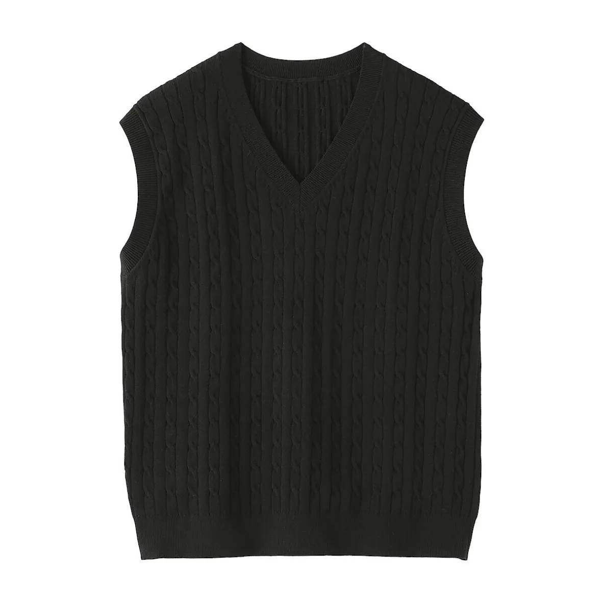 Hot Muji Chaleco de trenza de punto en mezcla de algodón para mujer