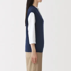 Hot Muji Chaleco de trenza de punto en mezcla de algodón para mujer