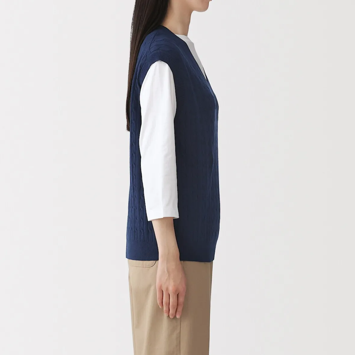 Hot Muji Chaleco de trenza de punto en mezcla de algodón para mujer