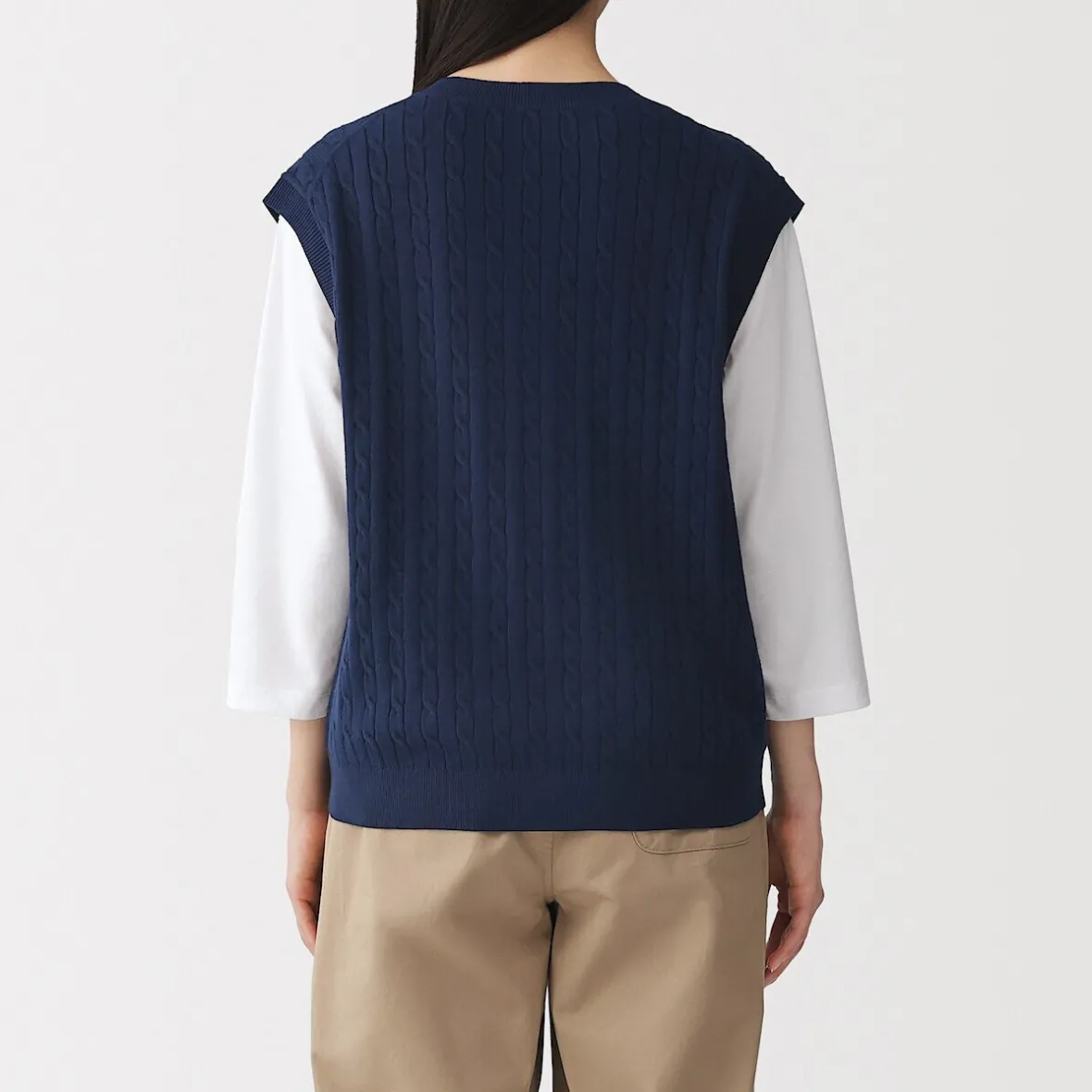 Hot Muji Chaleco de trenza de punto en mezcla de algodón para mujer