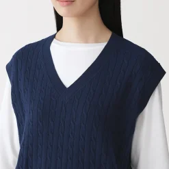 Hot Muji Chaleco de trenza de punto en mezcla de algodón para mujer
