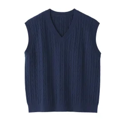 Hot Muji Chaleco de trenza de punto en mezcla de algodón para mujer