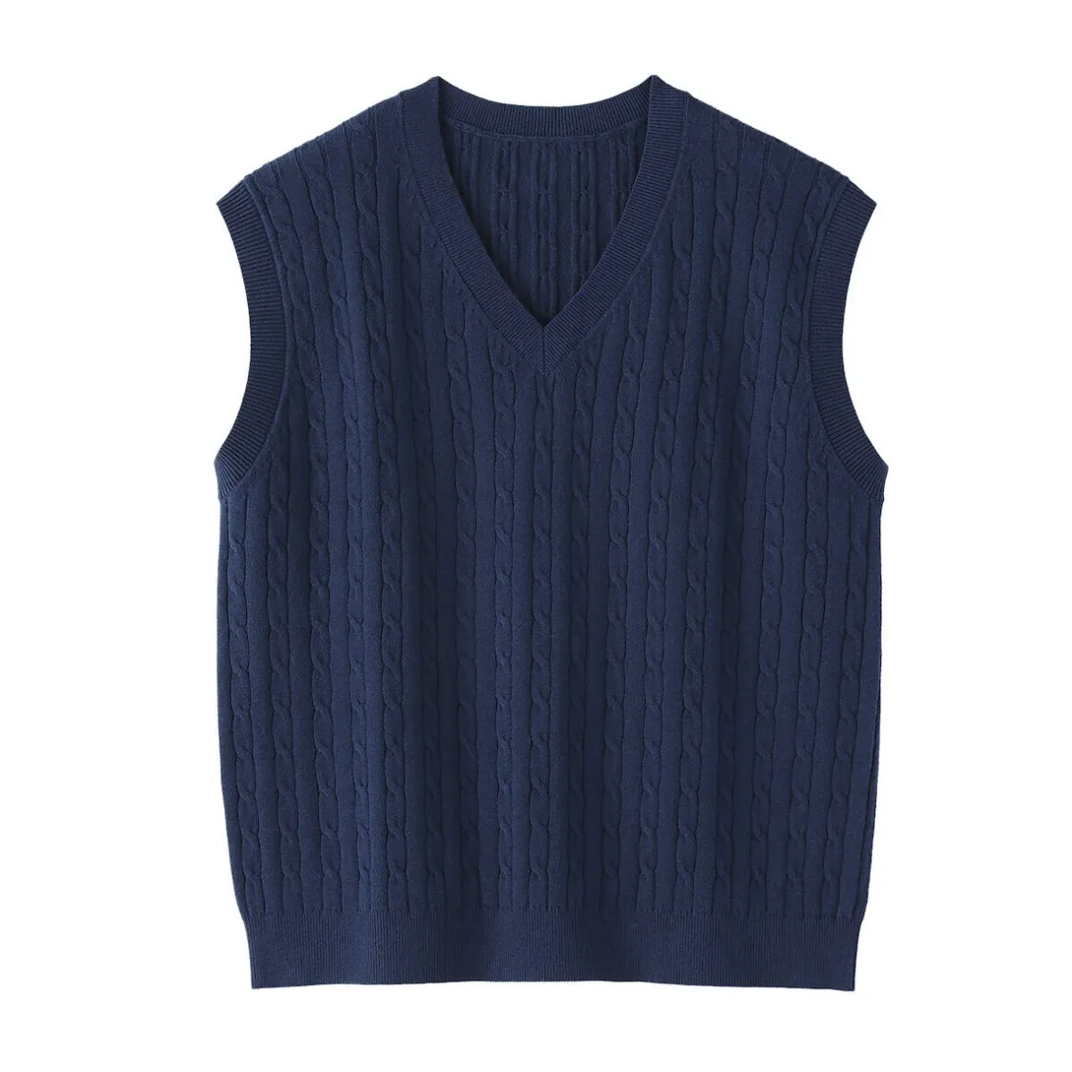 Hot Muji Chaleco de trenza de punto en mezcla de algodón para mujer