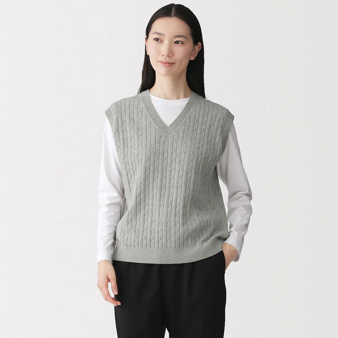 Hot Muji Chaleco de trenza de punto en mezcla de algodón para mujer