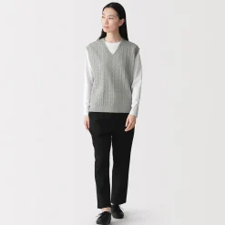 Hot Muji Chaleco de trenza de punto en mezcla de algodón para mujer