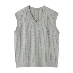 Hot Muji Chaleco de trenza de punto en mezcla de algodón para mujer