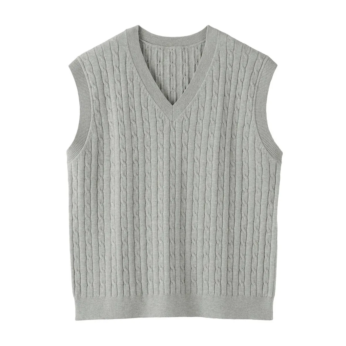 Hot Muji Chaleco de trenza de punto en mezcla de algodón para mujer