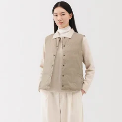 Outlet Muji Chaleco ligero de plumón sin cuello de nailon reciclado para mujer