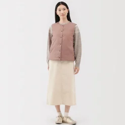 Outlet Muji Chaleco ligero de plumón sin cuello de nailon reciclado para mujer