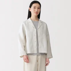 Muji Chaqueta camisera de lino lavado para mujer