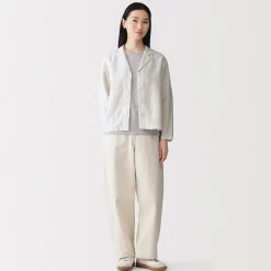 Muji Chaqueta camisera de lino lavado para mujer