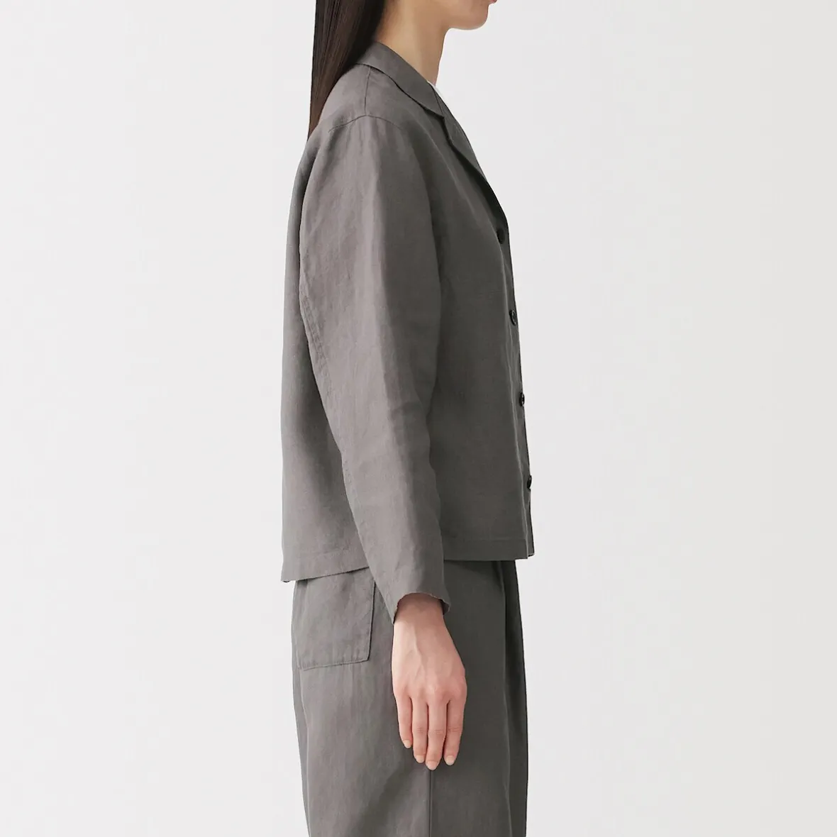 Muji Chaqueta camisera de lino lavado para mujer