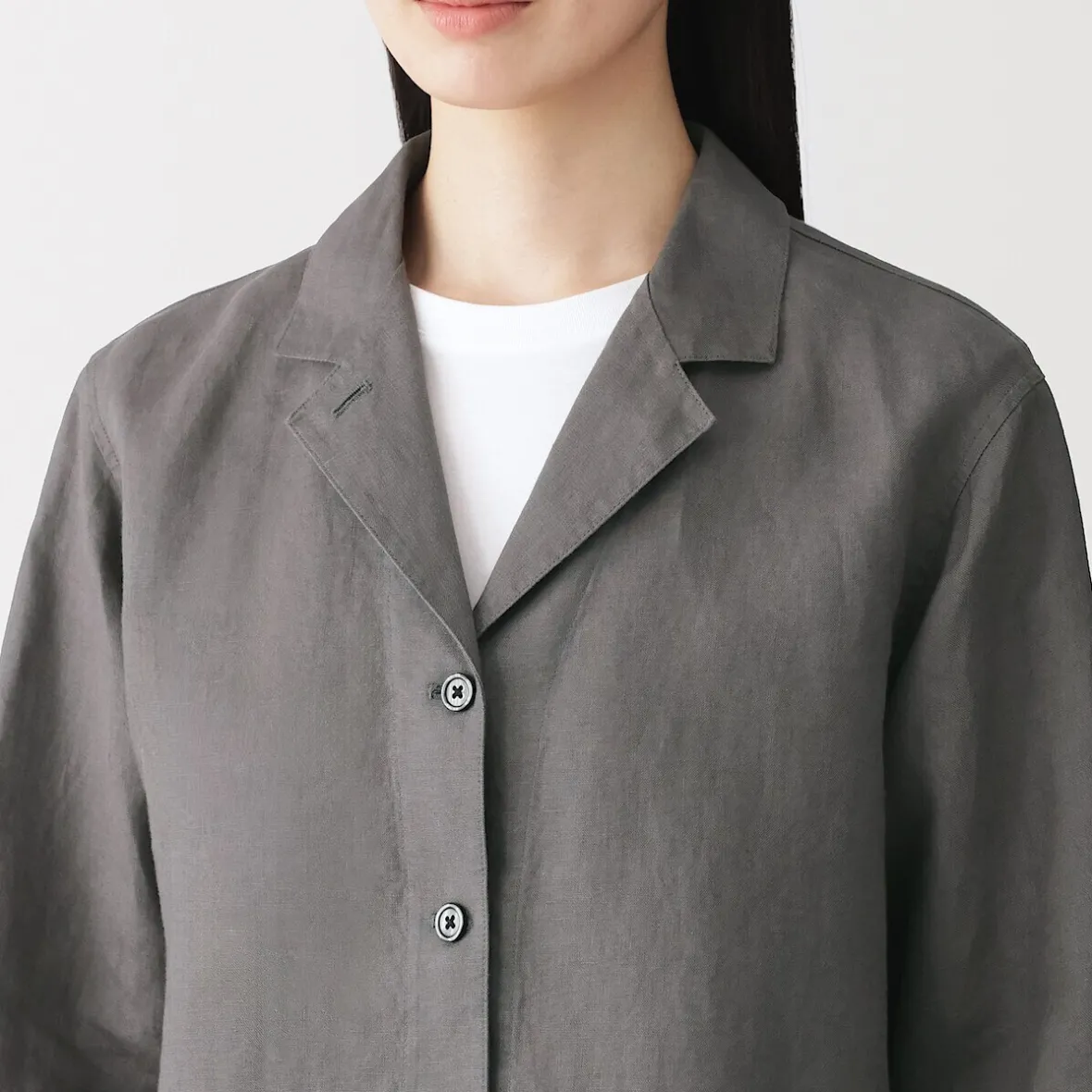 Muji Chaqueta camisera de lino lavado para mujer