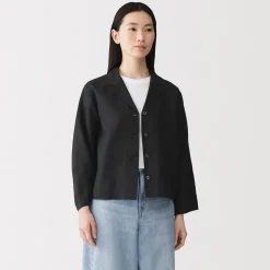 Muji Chaqueta camisera de lino lavado para mujer