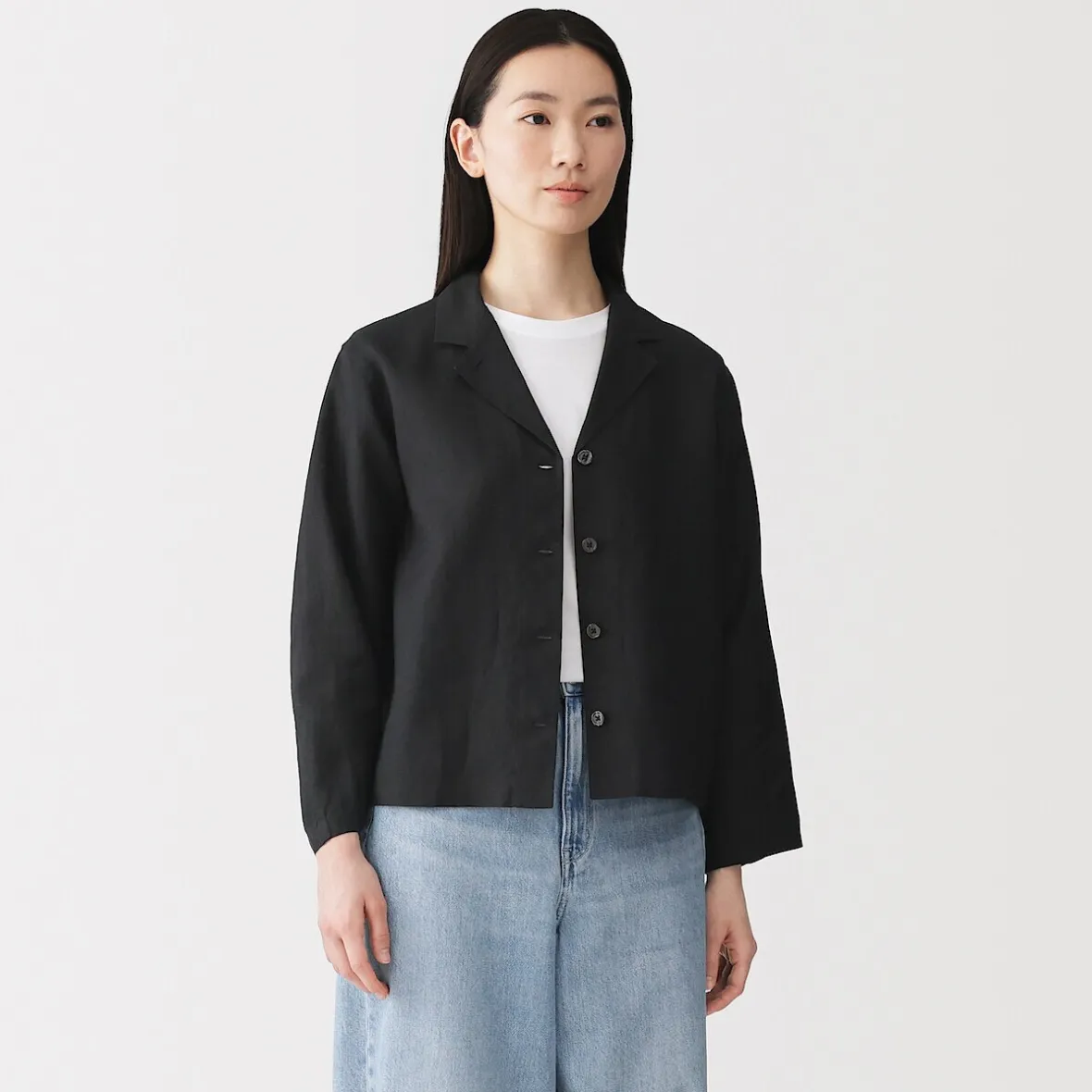 Muji Chaqueta camisera de lino lavado para mujer