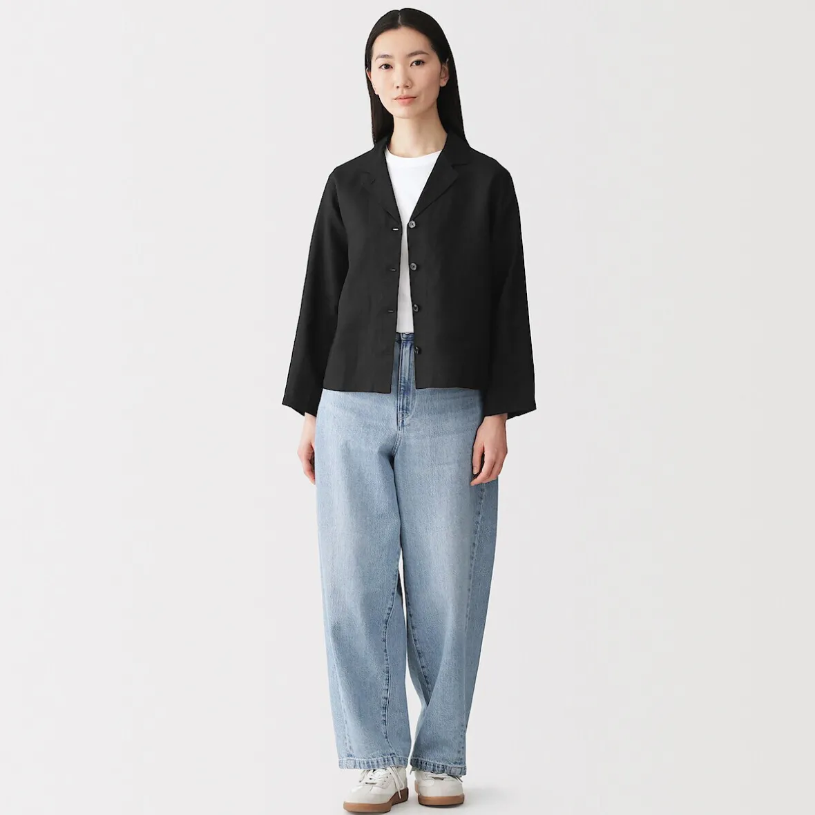 Muji Chaqueta camisera de lino lavado para mujer