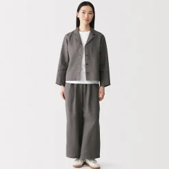 Muji Chaqueta camisera de lino lavado para mujer