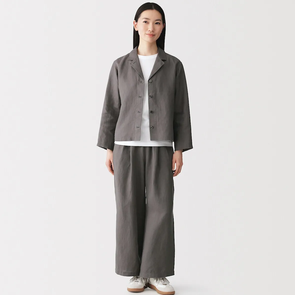 Muji Chaqueta camisera de lino lavado para mujer